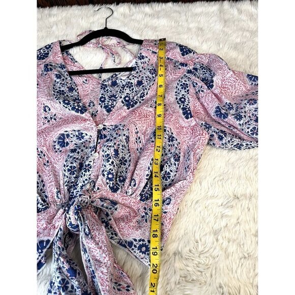 Desert Queen Gypsy Top Vibrant Paisley Pink Blue Size 34 / XS / 2 US 100% Cotton - Picture 9 of 11
